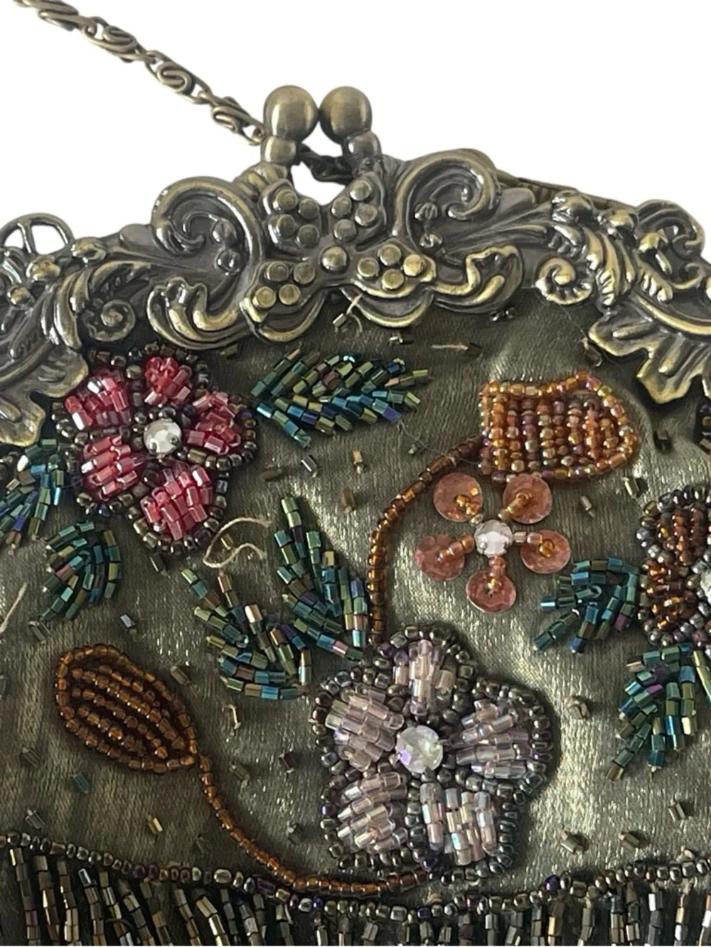 Susan Collection Vintage Victorian-Inspired Beaded Hand-Bag w/Long Chain, OS